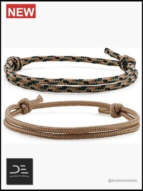 Braided Rope Bracelet Set, Adjustable Waterproof Nautical Bracelets, 2 Pack